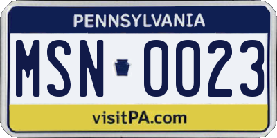 PA license plate MSN0023