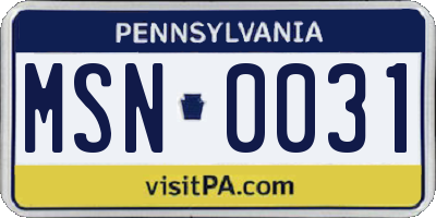 PA license plate MSN0031