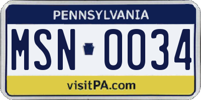PA license plate MSN0034
