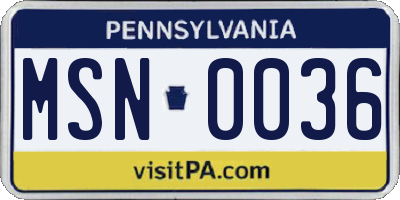 PA license plate MSN0036