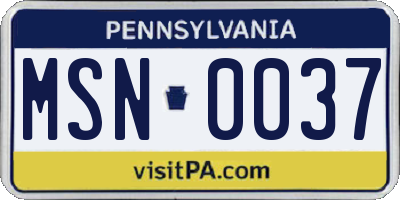 PA license plate MSN0037