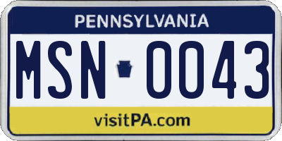 PA license plate MSN0043