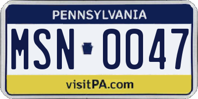 PA license plate MSN0047