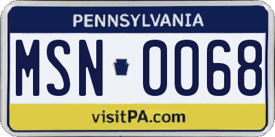 PA license plate MSN0068