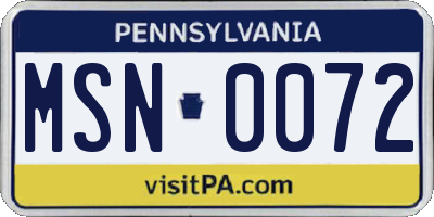 PA license plate MSN0072