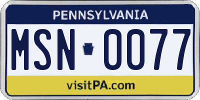 PA license plate MSN0077