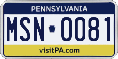 PA license plate MSN0081