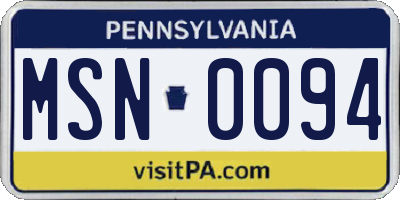 PA license plate MSN0094