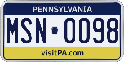 PA license plate MSN0098