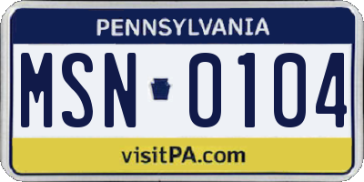 PA license plate MSN0104