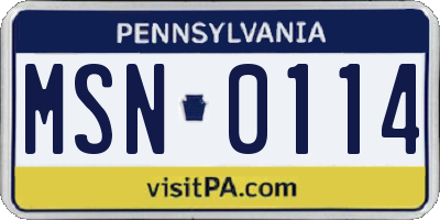 PA license plate MSN0114