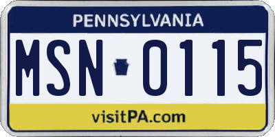 PA license plate MSN0115