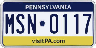 PA license plate MSN0117