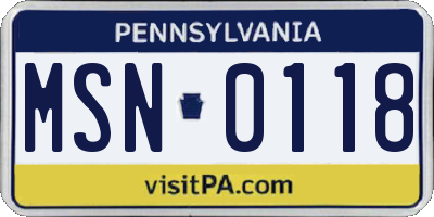 PA license plate MSN0118