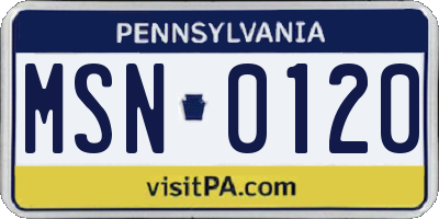 PA license plate MSN0120