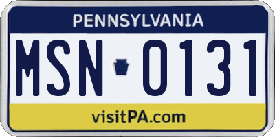 PA license plate MSN0131