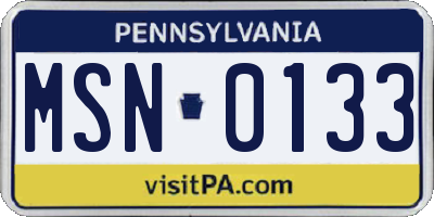 PA license plate MSN0133
