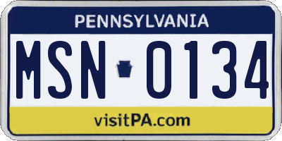 PA license plate MSN0134