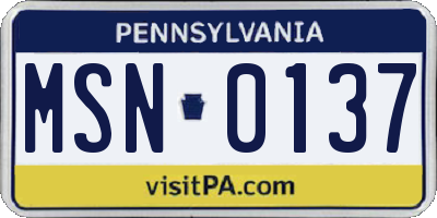 PA license plate MSN0137