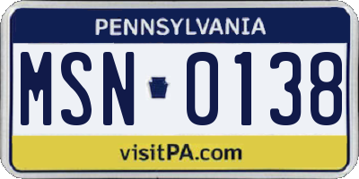 PA license plate MSN0138