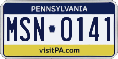 PA license plate MSN0141