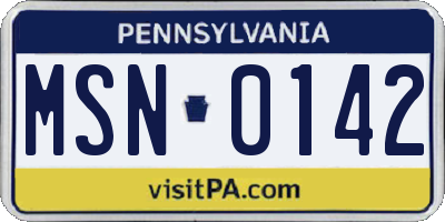 PA license plate MSN0142