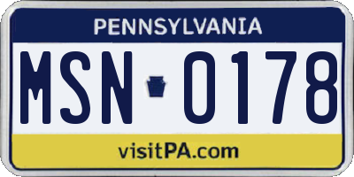 PA license plate MSN0178