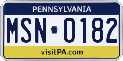 PA license plate MSN0182