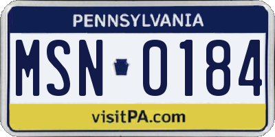 PA license plate MSN0184
