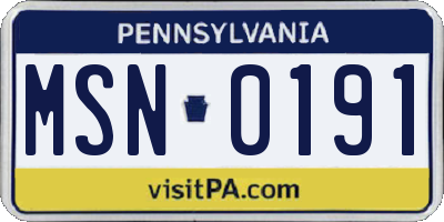 PA license plate MSN0191