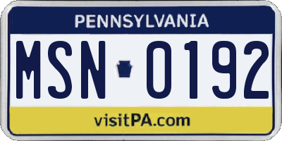 PA license plate MSN0192