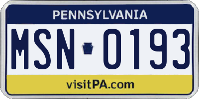 PA license plate MSN0193