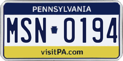 PA license plate MSN0194