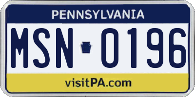 PA license plate MSN0196