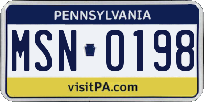 PA license plate MSN0198