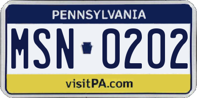 PA license plate MSN0202