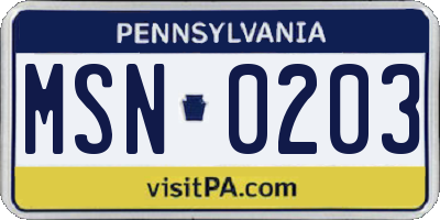 PA license plate MSN0203