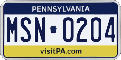 PA license plate MSN0204