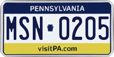 PA license plate MSN0205