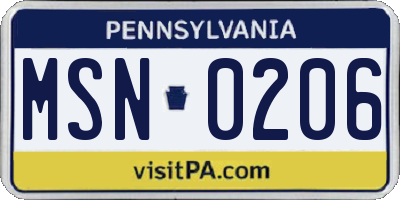 PA license plate MSN0206