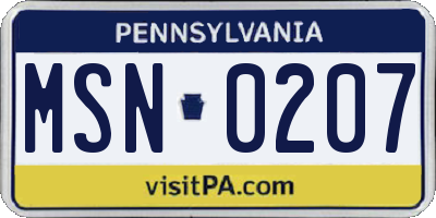 PA license plate MSN0207