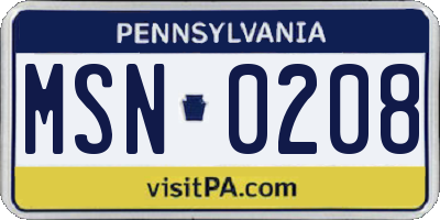 PA license plate MSN0208