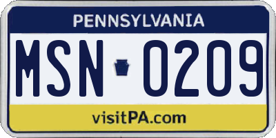 PA license plate MSN0209