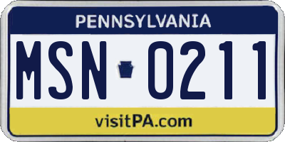 PA license plate MSN0211