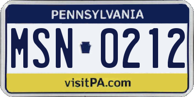 PA license plate MSN0212
