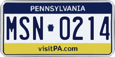 PA license plate MSN0214