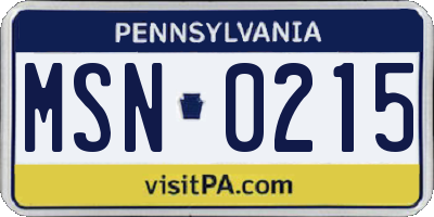 PA license plate MSN0215