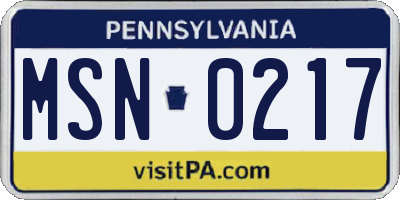 PA license plate MSN0217