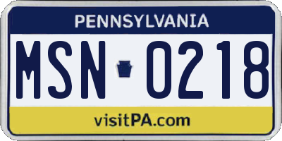 PA license plate MSN0218