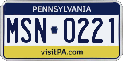 PA license plate MSN0221